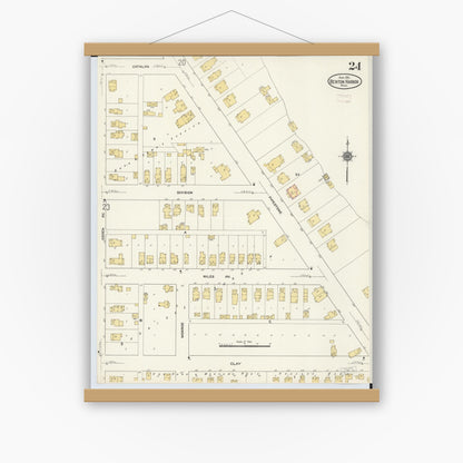 Old map wall art mockup — magnetic wood frame on white wall — Sanborn Fire Insurance Map from Benton Harbor, Berrien County, Michigan (1911), Sheet #0024