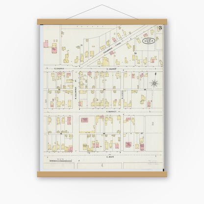 Old map wall art mockup — magnetic wood frame on white wall — Sanborn Fire Insurance Map from Xenia, Greene County, Ohio (1895), Sheet #0003