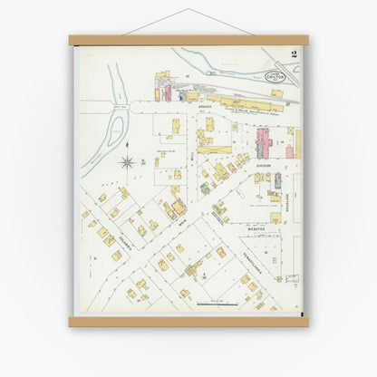 Old map wall art mockup — magnetic wood frame on white wall — Sanborn Fire Insurance Map from Chilton, Calumet County, Wisconsin (1898), Sheet #0002