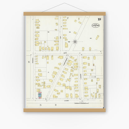 Old map wall art mockup — magnetic wood frame on white wall — Sanborn Fire Insurance Map from Johnstown, Fulton County, New York (1902), Sheet #0019