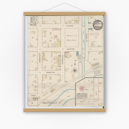Old map wall art mockup — magnetic wood frame on white wall — Sanborn Fire Insurance Map from Augusta, Kalamazoo County, Michigan (1884), Sheet #0001
