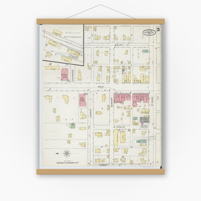 Old map wall art mockup — magnetic wood frame on white wall — Sanborn Fire Insurance Map from Romeo, Macomb County, Michigan (1895), Sheet #0003
