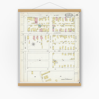 Old map wall art mockup — magnetic wood frame on white wall — Sanborn Fire Insurance Map from Lansingburg, Rensselaer County, New York (1892), Sheet #0006