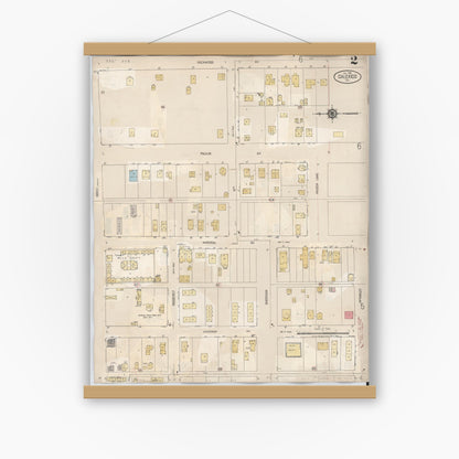 Old map wall art mockup — magnetic wood frame on white wall — Sanborn Fire Insurance Map from Calexico, Imperial County, California (1949), Sheet #0002