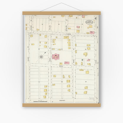 Old map wall art mockup — magnetic wood frame on white wall — Sanborn Fire Insurance Map from Coraopolis, Allegheny County, Pennsylvania (1898), Sheet #0004