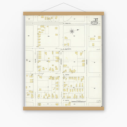 Old map wall art mockup — magnetic wood frame on white wall — Sanborn Fire Insurance Map from Palatka, Putnam County, Florida (1909), Sheet #0017