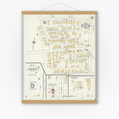 Old map wall art mockup — magnetic wood frame on white wall — Sanborn Fire Insurance Map from Saint Augustine, Saint John's County, Florida (1917), Sheet #0011