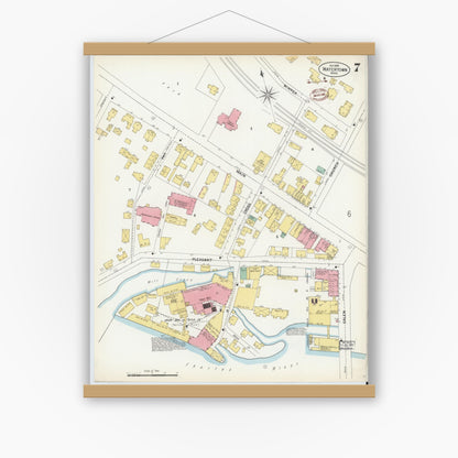Old map wall art mockup — magnetic wood frame on white wall — Sanborn Fire Insurance Map from Watertown, Middlesex County, Massachusetts (1899), Sheet #0007