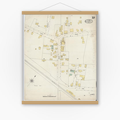 Old map wall art mockup — magnetic wood frame on white wall — Sanborn Fire Insurance Map from Beverly, Essex County, Massachusetts (1896), Sheet #0019