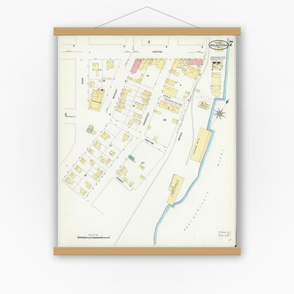 Old map wall art mockup — magnetic wood frame on white wall — Sanborn Fire Insurance Map from Apalachicola, Franklin County, Florida (1909), Sheet #0007