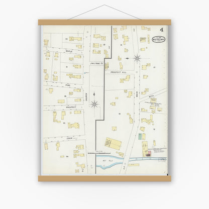Old map wall art mockup — magnetic wood frame on white wall — Sanborn Fire Insurance Map from Merrimac, Essex County, Massachusetts (1896), Sheet #0004