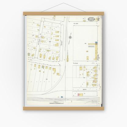 Old map wall art mockup — magnetic wood frame on white wall — Sanborn Fire Insurance Map from Wauseon, Fulton County, Ohio (1916), Sheet #0002