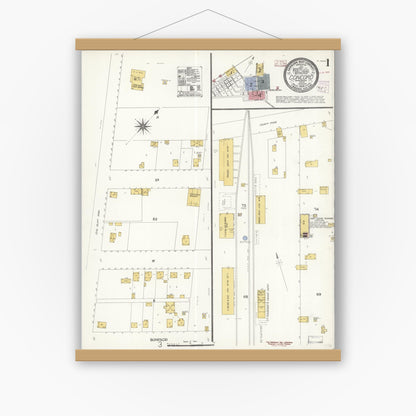 Old map wall art mockup — magnetic wood frame on white wall — Sanborn Fire Insurance Map from Concord, Contra Costa County, California (1908) - Complete Map Set