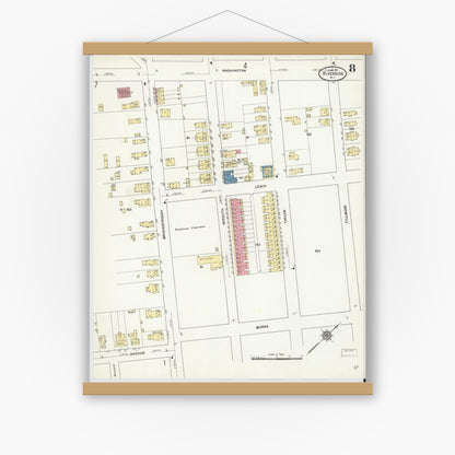 Old map wall art mockup — magnetic wood frame on white wall — Sanborn Fire Insurance Map from Riverside, Burlington County, New Jersey (1911), Sheet #0008
