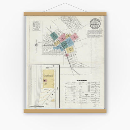Old map wall art mockup — magnetic wood frame on white wall — Sanborn Fire Insurance Map from Navasota, Grimes County, Texas (1912), Sheet #0001
