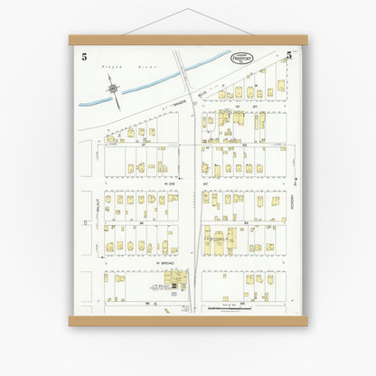 Old map wall art mockup — magnetic wood frame on white wall — Sanborn Fire Insurance Map from Freeport, Brazoria County, Texas (1926), Sheet #0005