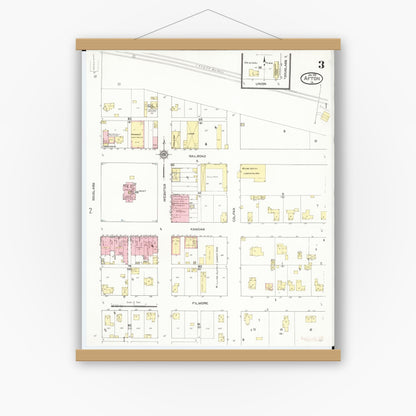 Old map wall art mockup — magnetic wood frame on white wall — Sanborn Fire Insurance Map from Afton, Union County, Iowa (1913), Sheet #0003