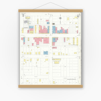 Old map wall art mockup — magnetic wood frame on white wall — Sanborn Fire Insurance Map from Quitaque, Briscoe County, Texas (1936), Sheet #0002