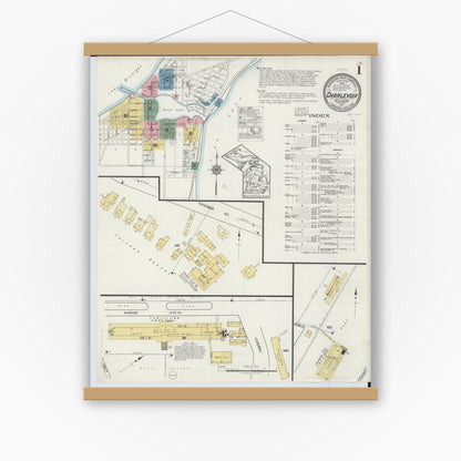 Old map wall art mockup — magnetic wood frame on white wall — Sanborn Fire Insurance Map from Charlevoix, Charlevoix County, Michigan (1917), Sheet #0001