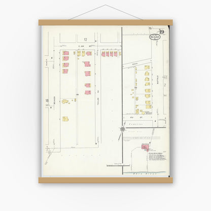 Old map wall art mockup — magnetic wood frame on white wall — Sanborn Fire Insurance Map from Beaver, Beaver County, Pennsylvania (1912), Sheet #0019