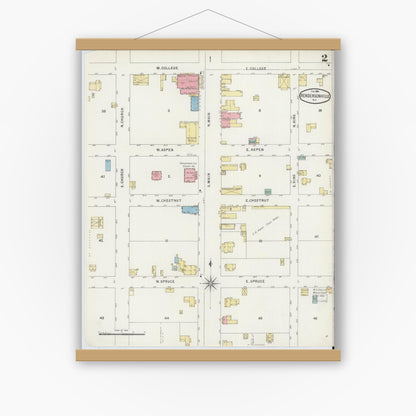 Old map wall art mockup — magnetic wood frame on white wall — Sanborn Fire Insurance Map from Hendersonville, Henderson County, North Carolina (1896), Sheet #0002
