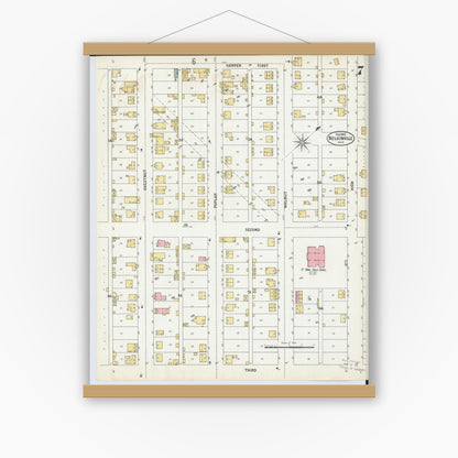 Old map wall art mockup — magnetic wood frame on white wall — Sanborn Fire Insurance Map from Nelsonville, Athens County, Ohio (1900), Sheet #0007