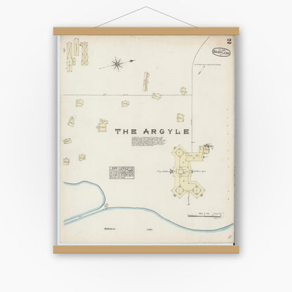 Old map wall art mockup — magnetic wood frame on white wall — Sanborn Fire Insurance Map from Babylon, Suffolk County, New York (1885), Sheet #0002
