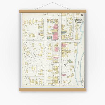 Old map wall art mockup — magnetic wood frame on white wall — Sanborn Fire Insurance Map from Cheboygan, Cheboygan County, Michigan (1895), Sheet #0006
