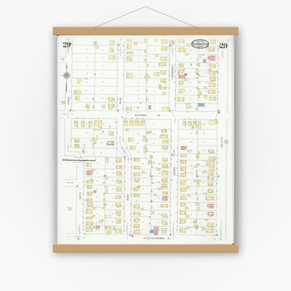 Old map wall art mockup — magnetic wood frame on white wall — Sanborn Fire Insurance Map from Barberton, Summit County, Ohio (1927), Sheet #0029