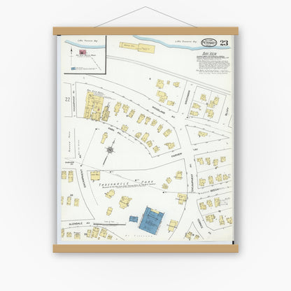 Old map wall art mockup — magnetic wood frame on white wall — Sanborn Fire Insurance Map from Petoskey, Emmet County, Michigan (1919), Sheet #0023