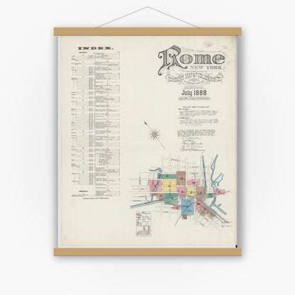 Old map wall art mockup — magnetic wood frame on white wall — Sanborn Fire Insurance Map from Rome, Oneida County, New York (1888), Sheet #0001