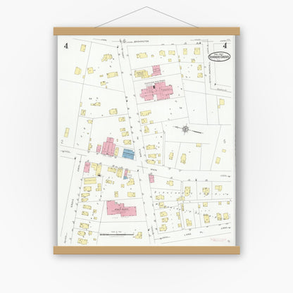 Old map wall art mockup — magnetic wood frame on white wall — Sanborn Fire Insurance Map from Downers Grove, Dupage County, Illinois (1927), Sheet #0004