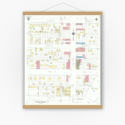 Old map wall art mockup — magnetic wood frame on white wall — Sanborn Fire Insurance Map from Borger, Hutchinson County, Texas (1940), Sheet #0006