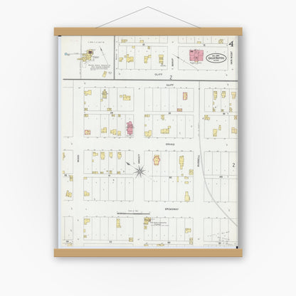 Old map wall art mockup — magnetic wood frame on white wall — Sanborn Fire Insurance Map from Sauk Rapids, Benton County, Minnesota (1904), Sheet #0004