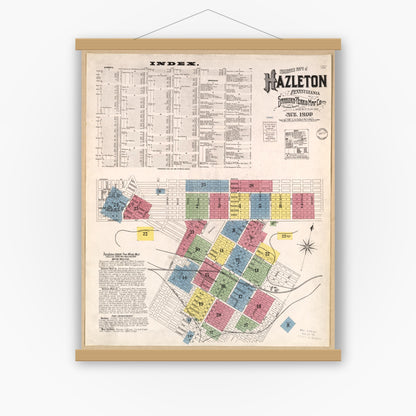Old map wall art mockup — magnetic wood frame on white wall — Sanborn Fire Insurance Map from Hazleton, Luzerne County, Pennsylvania (1900), Sheet #0001