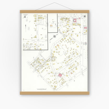 Old map wall art mockup — magnetic wood frame on white wall — Sanborn Fire Insurance Map from Kilgore, Gregg County, Texas (1936), Sheet #0004