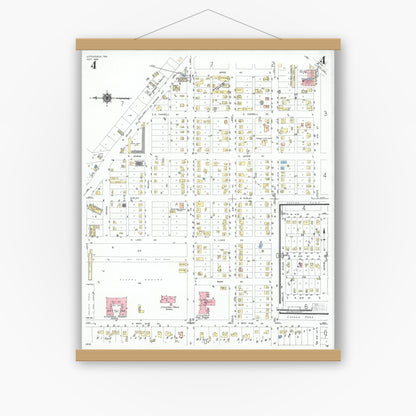 Old map wall art mockup — magnetic wood frame on white wall — Sanborn Fire Insurance Map from Littlefield, Lamb County, Texas (1950), Sheet #0004