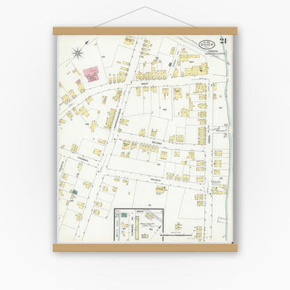 Old map wall art mockup — magnetic wood frame on white wall — Sanborn Fire Insurance Map from Dover, Morris County, New Jersey (1909), Sheet #0021