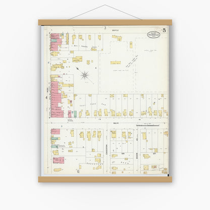 Old map wall art mockup — magnetic wood frame on white wall — Sanborn Fire Insurance Map from Hicksville, Defiance County, Ohio (1899), Sheet #0005