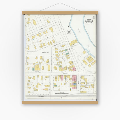Old map wall art mockup — magnetic wood frame on white wall — Sanborn Fire Insurance Map from Vermillion, Erie County, Ohio (1904), Sheet #0002