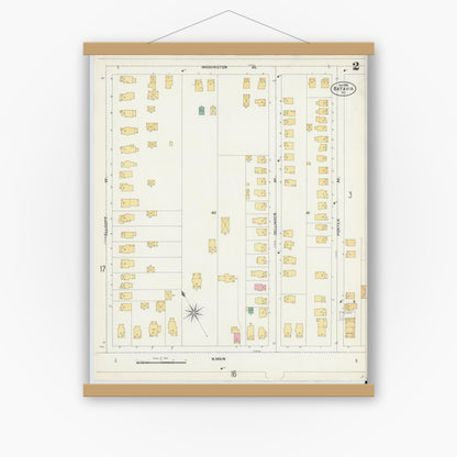 Old map wall art mockup — magnetic wood frame on white wall — Sanborn Fire Insurance Map from Batavia, Genesee County, New York (1901) - Complete Map Set