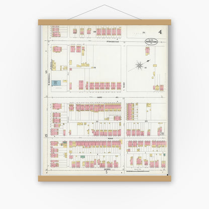 Old map wall art mockup — magnetic wood frame on white wall — Sanborn Fire Insurance Map from Norristown, Montgomery County, Pennsylvania (1902), Sheet #0004