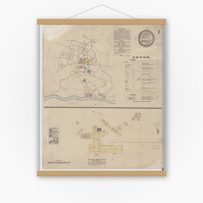 Old map wall art mockup — magnetic wood frame on white wall — Sanborn Fire Insurance Map from Asheville, Buncombe County, North Carolina (1888) - Complete Map Set
