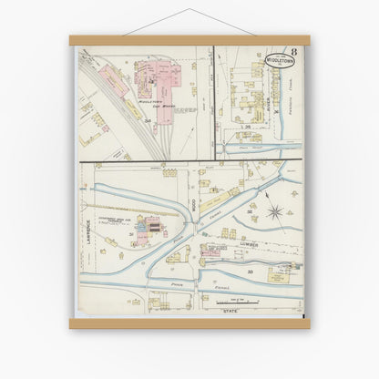 Old map wall art mockup — magnetic wood frame on white wall — Sanborn Fire Insurance Map from Middletown, Dauphin County, Pennsylvania (1888), Sheet #0008