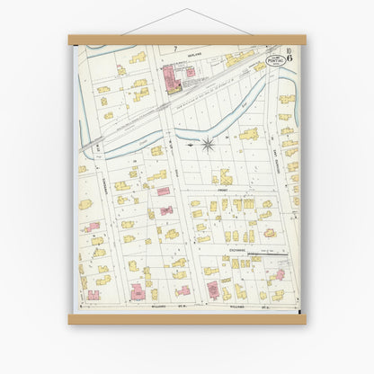Old map wall art mockup — magnetic wood frame on white wall — Sanborn Fire Insurance Map from Pontiac, Oakland County, Michigan (1903), Sheet #0006