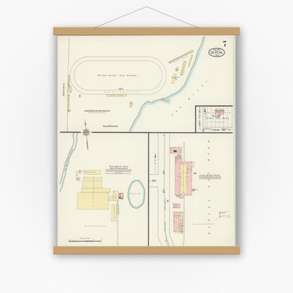 Old map wall art mockup — magnetic wood frame on white wall — Sanborn Fire Insurance Map from De Pere, Brown County, Wisconsin (1914), Sheet #0007