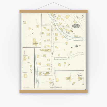 Old map wall art mockup — magnetic wood frame on white wall — Sanborn Fire Insurance Map from Fleischmanns, Delaware County, New York (1912), Sheet #0005