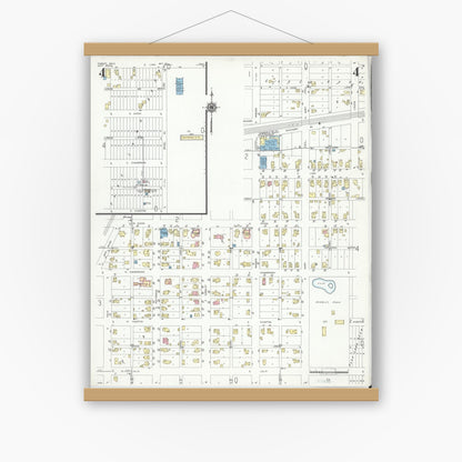 Old map wall art mockup — magnetic wood frame on white wall — Sanborn Fire Insurance Map from Forest, Hardin County, Ohio (1950), Sheet #0004
