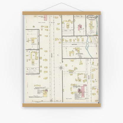 Old map wall art mockup — magnetic wood frame on white wall — Sanborn Fire Insurance Map from Sherburne, Chenango County, New York (1887), Sheet #0003