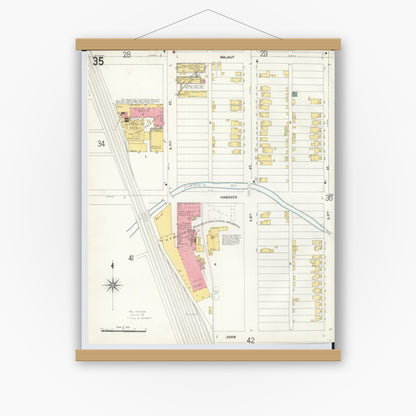 Old map wall art mockup — magnetic wood frame on white wall — Sanborn Fire Insurance Map from Hamilton, Butler County, Ohio (1899), Sheet #0035